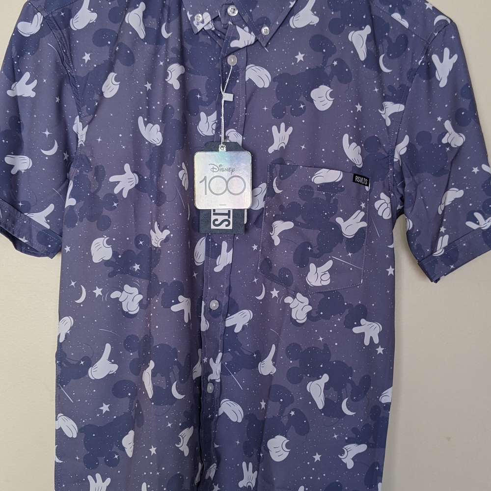 RSVLTS Men's Blue Mickey Mouse Button Down Shirt